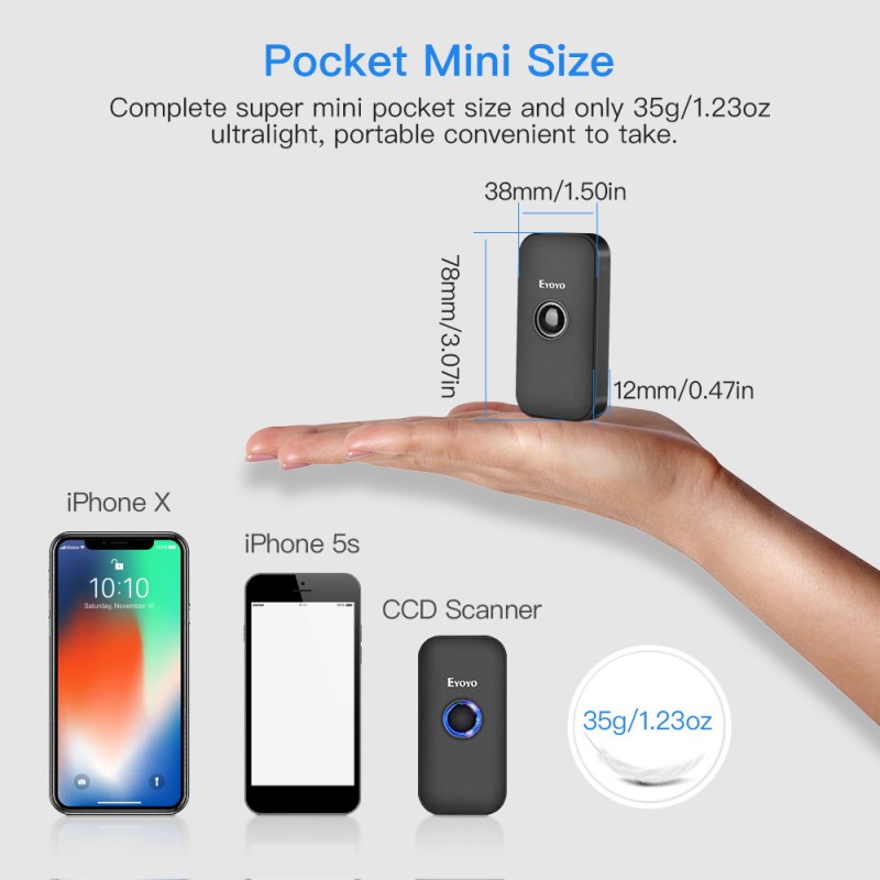 Máy quét mã vạch mini Bluetooth 3 trong 1 USB 2.4G cho thiết bị Android iOS