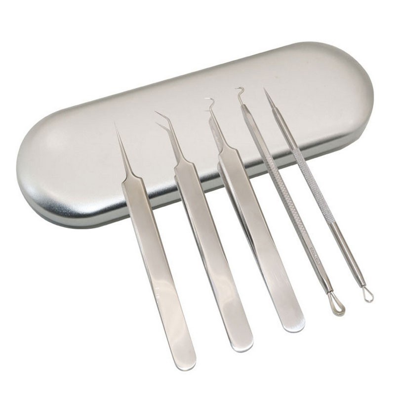 Bộ Nặn Mụn 5 Món Inox, Bộ Nhíp Nặn Mụn LẤY NHÂN MỤN
