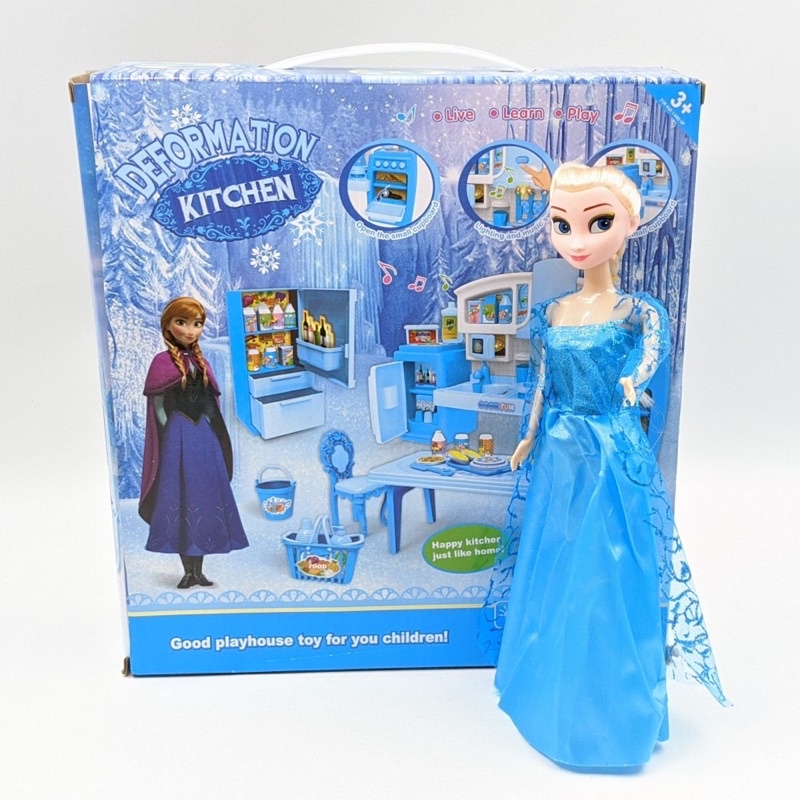 [MẪU HOT]_(có đèn, nhạc)_Búp bê công chúa băng giá Elsa và dụng cụ nhà bếp