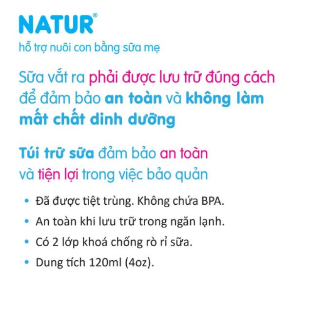 Combo 2 hộp túi trữ sữa Natur Thái Lan 120ml(hộp 30 tui