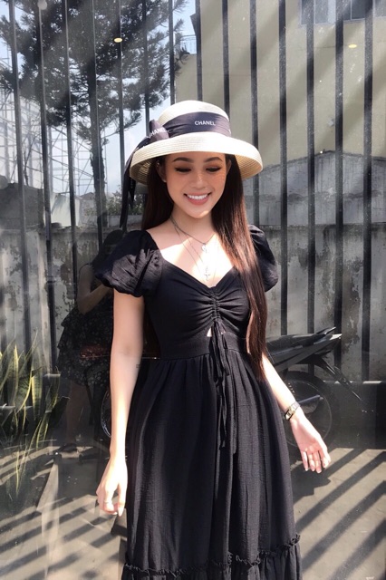 ĐẦM CỔ V lai bèo nhún ngực xd