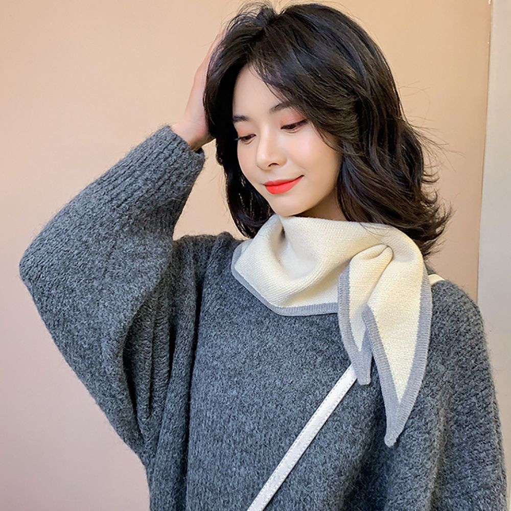 Khăn choàng cổ dệt kim mềm mại co giãn màu trơn thắt nơ chéo thời trang mùa thu cho nữ