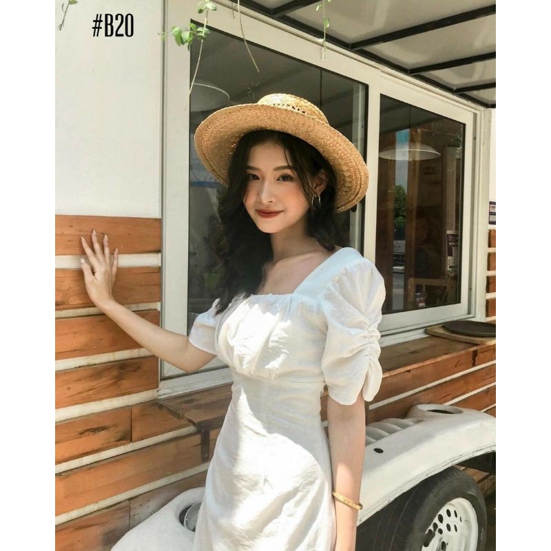 đầm trắng cổ vuông tay nhún siêu xinh | BigBuy360 - bigbuy360.vn