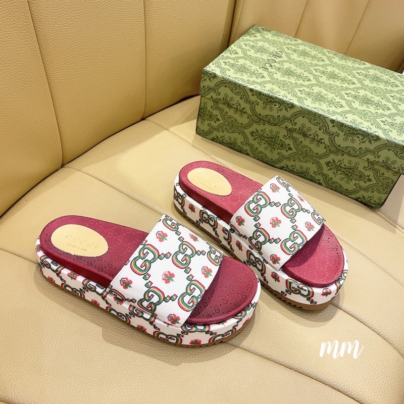 Dép nữ quai ngang họa tiết GG đế cao Nguyên hộp hãng cao cấp