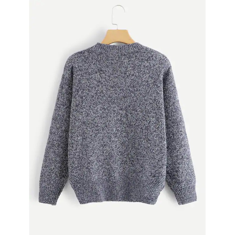 Áo len phong cách đan len chéo màu xám