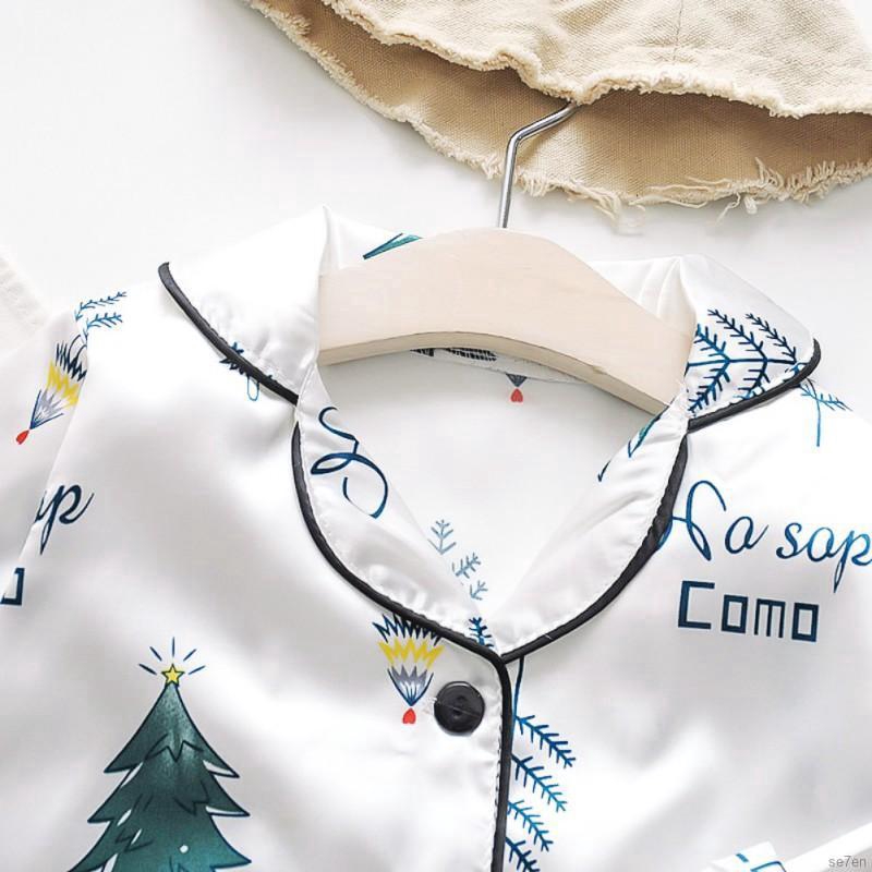 Set đồ ngủ Se7en tay dài in họa tiết cây thông dành cho bé