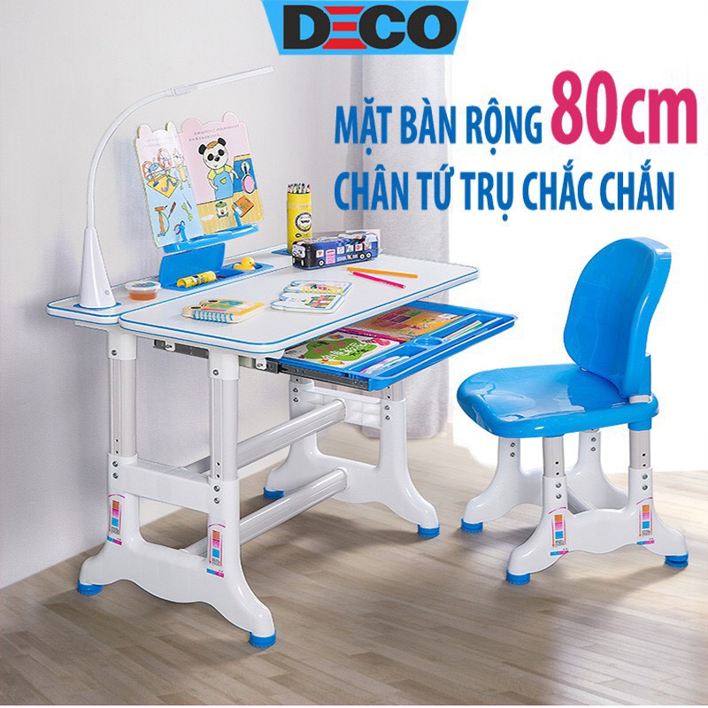 Bàn học sinh thông minh chống gù chống cận cho bé chân tứ trụ mặt bàn nghiêng 60 độ ( tặng kèm đèn led)