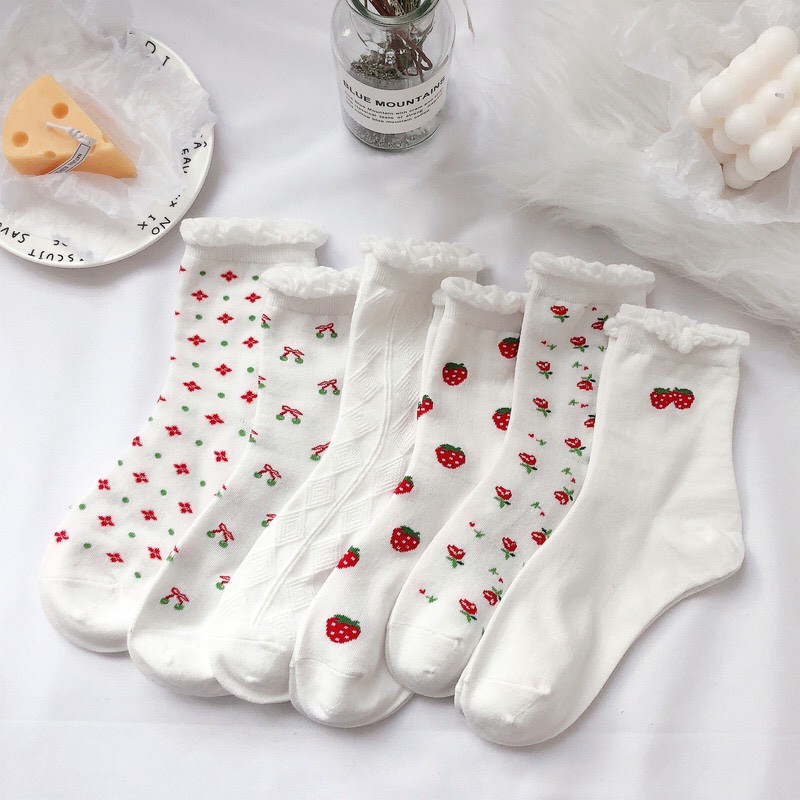 Vớ dài/ tất dài cổ bèo nhún họa tiết cho nữ Mua Tất (muatatshop)