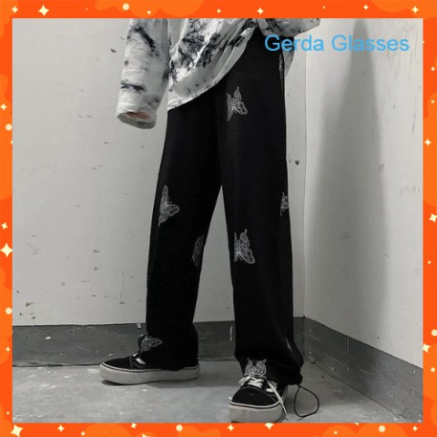 (jogger + suông) QUẦN DÀI ỐNG RỘNG IN HÌNH BƯƠM BƯỚM - QUẦN CULLOTE BUTTERFLY RÚT DÂY ĐEN TRẮNG