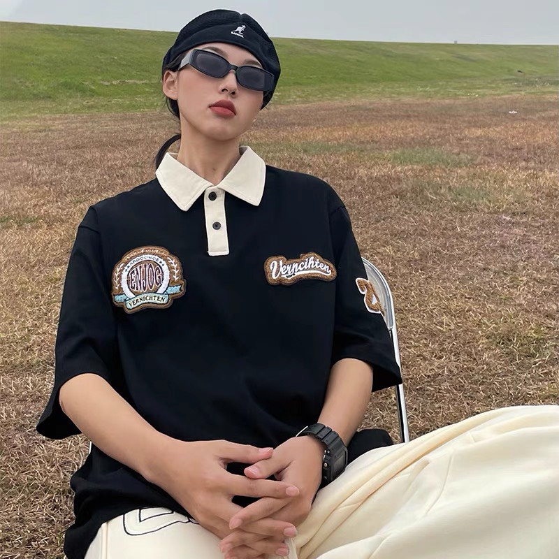 Áo Thun POLO CON BÒ CHỈ NỔI Nam Nữ và Ulzzang Unisex 1hitshop