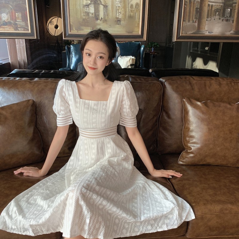 (Sẵn) Đầm công chúa Ulzzang cổ vuông ren hoa nổi Quảng Châu | BigBuy360 - bigbuy360.vn