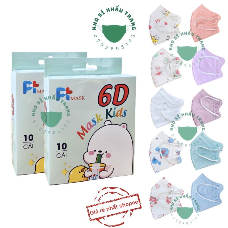 Hộp 10 cái khẩu trang 6d kids PT cho bé 1-3 tuổi