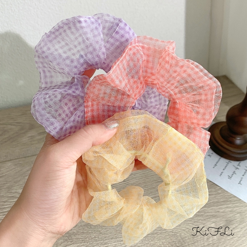 Dây buộc tóc đính quả cầu lưới thời trang Hàn Quốc kifli