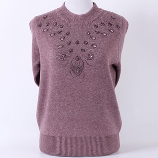 Áo len len cổ cao nửa cổ quần áo thu đông phụ nữ trung niên và cao tuổi áo len len cashmere áo len dày
