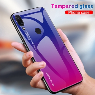 Ốp điện thoại mặt kính cường lực viền TPU màu gradient xinh xắn cho Xiaomi Redmi 7 Note