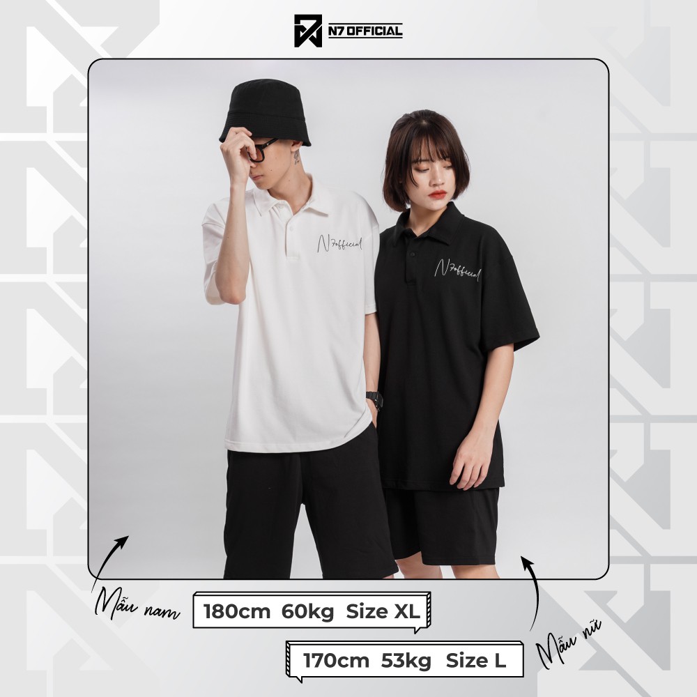 Áo thun POLO N7 CHỮ KÝ Unisex phông trơn Basic Tee nam nữ tay lỡ oversize form rộng Hàn Quốc