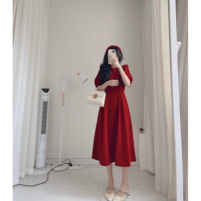Váy cổ sườn xám khuy bọc by Samhyewear