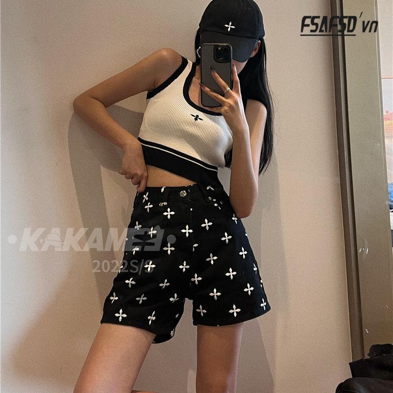 Quần Short Denim Lưng Cao Size Lớn In Họa Tiết Thời Trang Mùa Hè Mới