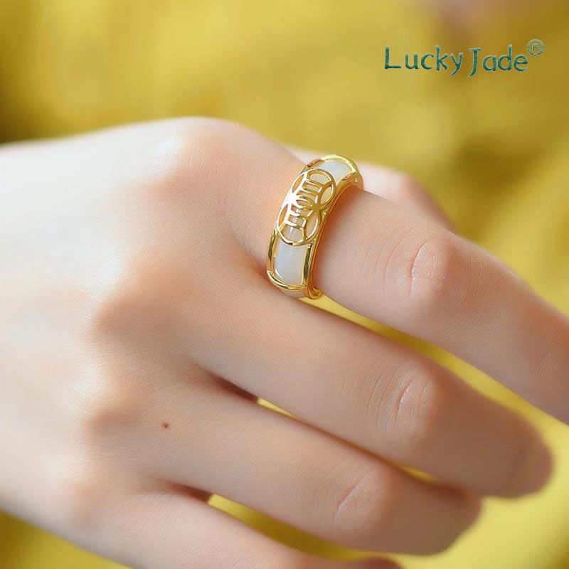 Nhẫn Mạ Vàng / Bạc 925 Đính Ngọc Bích Trắng Cho Cặp Đôi