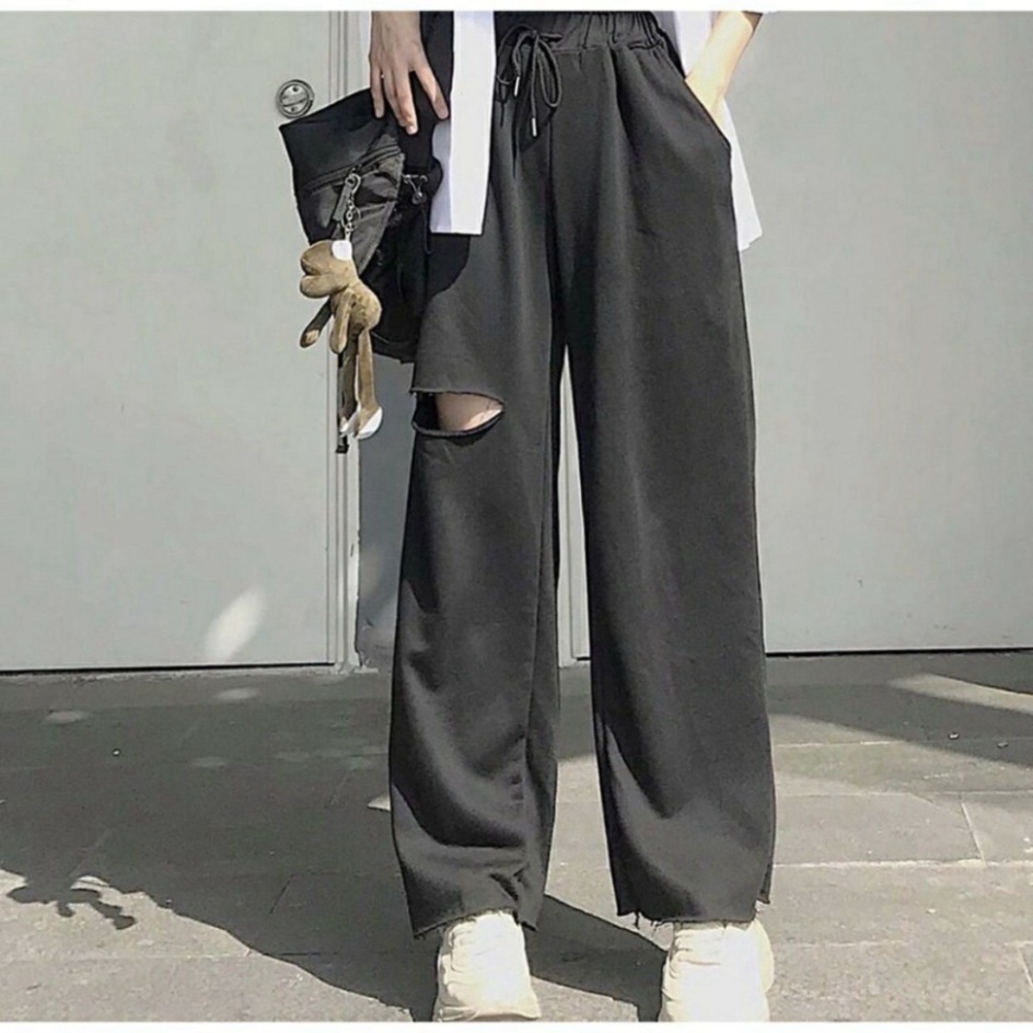 quần ống rộng nữ cạp chun lai tưa chất da cá - Quần Nỉ Thun Ống Rộng Nam Nữ Unisex ZADOLA