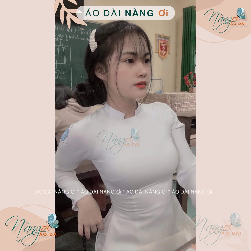 ÁO DÀI TRẮNG HỌC SINH NỮ CẤP 3 ĐI HỌC MAY SẴN ĐẸP CỔ VUÔNG HỞ LỤA MỸ CAO CẤP