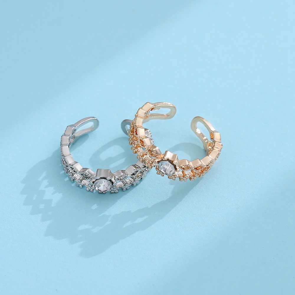 1 Nhẫn Hở Hai Lớp Hình Hoa Đính Đá Zircon Phong Cách retro Thời Trang