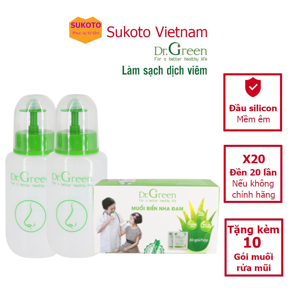 Bình Rửa Mũi Dr Green 240ml Tặng Kèm 10 Gói Muối Biển - Không Lo Viêm Mũi, Ho Khi Giao Mùa