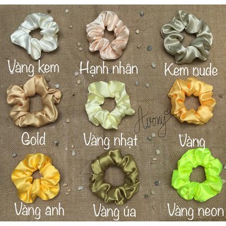 Cột tóc vài phi bóng sắc màu scrunchie gam màu vàng