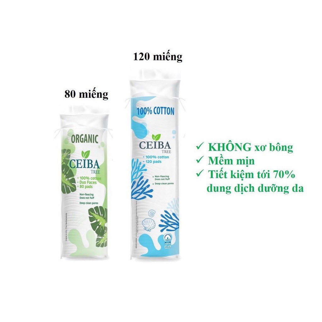 Bông Tẩy Trang Ceiba 100% Cotton Hữu Cơ Tự Phân Hủy Sinh Học Không Để Lại Sợi Ceiba Tree 80 Miếng | BigBuy360 - bigbuy360.vn