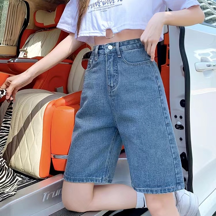 Quần Short Jeans Lưng Cao Ống Rộng Thời Trang Cho Nữ