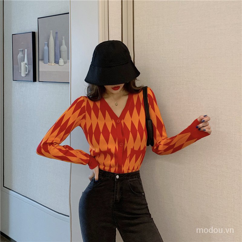 Áo Khoác Cardigan Dệt Kim Tay Dài Cổ Chữ V