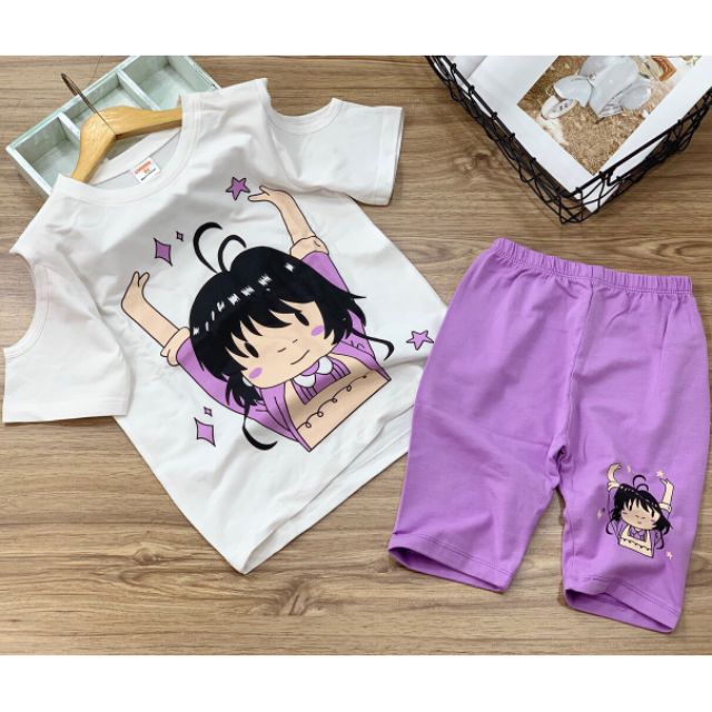 CỰC HOT - Bộ cotton màu in hình khoét vai size đại siêu xinh đẹp cho bé từ 22 đến 40kg - Bộ quần áo bé gái