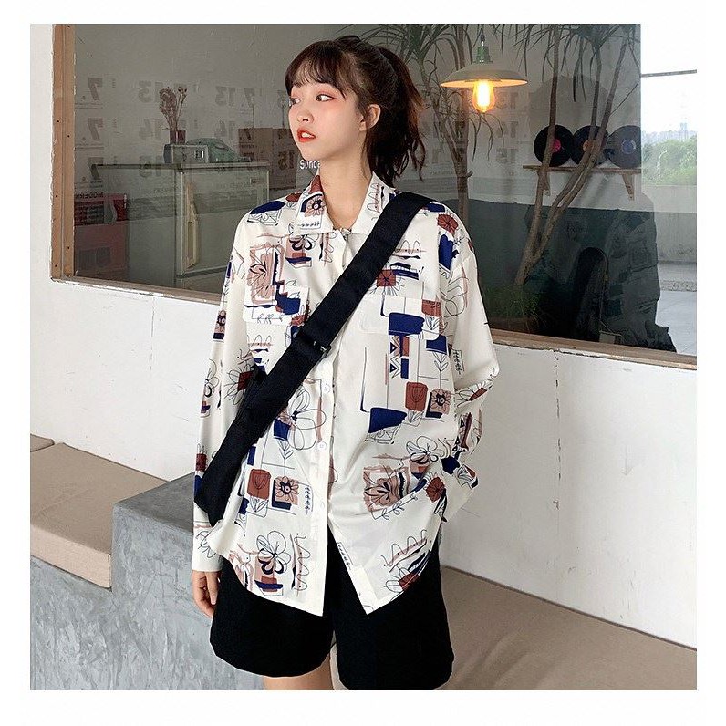Áo sơ mi chiffon tay dài in họa tiết thời trang ngày thường cá tính cho nữ