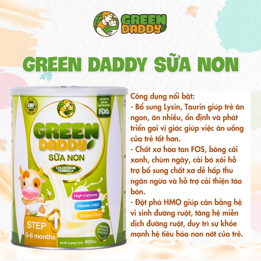 Sữa non Green Daddy Step 1 rau xanh hữu cơ bổ sung chất dinh dưỡng hỗ trợ trẻ ăn ngon tăng cường miễn dịch hộp 900g