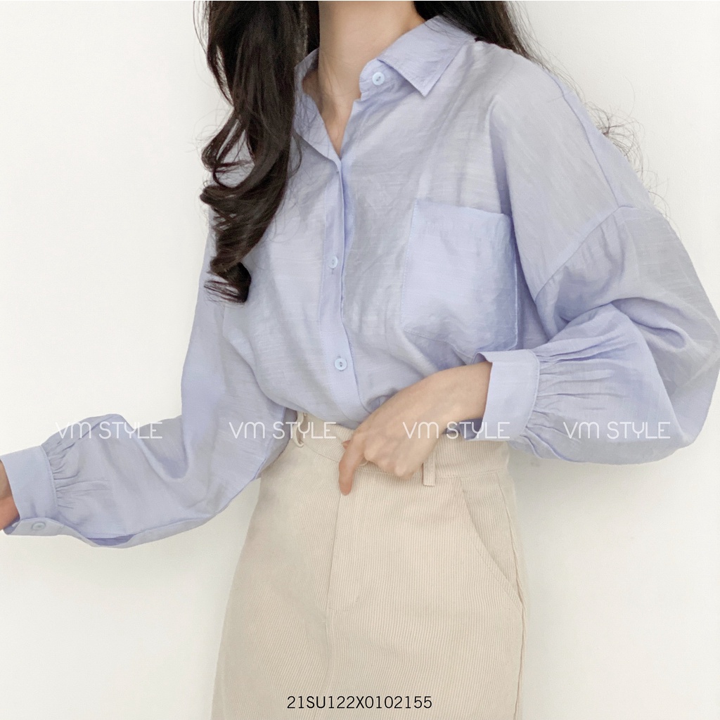 Áo sơ mi tay dài bo tay túi ngực, áo công sở thời trang ulzzang Hàn Quốc VM Shop 21SU122X0102