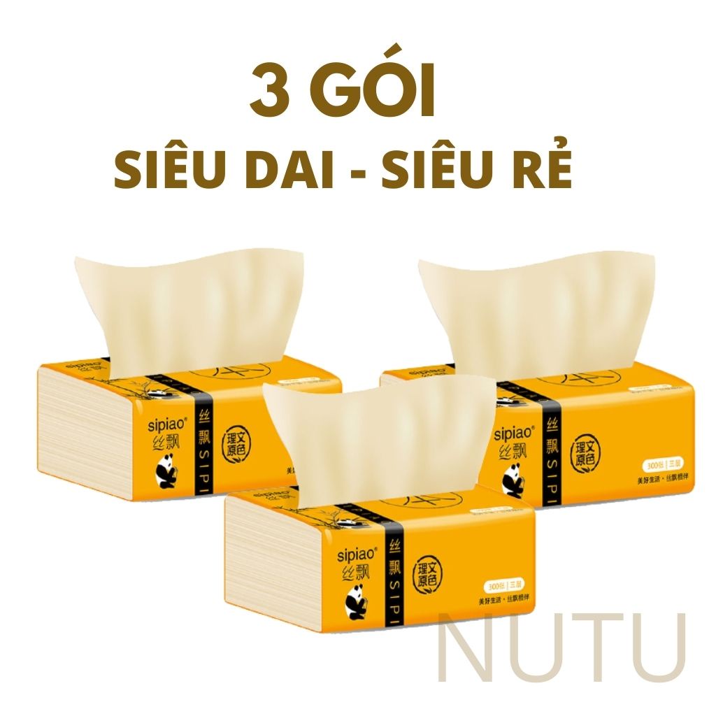 Combo 3 Gói Giấy Ăn Gấu Trúc Siêu Dai Siêu Thấm Nhỏ Gọn Tiện Mang Theo