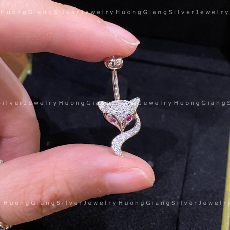 Khuyên rốn hình hồ ly Bạc s925 xi kim  - HuongGiangSilver