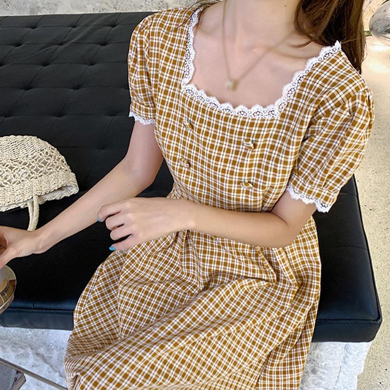 Đầm Caro Tay Ngắn Thời Trang Dành Cho Nữ