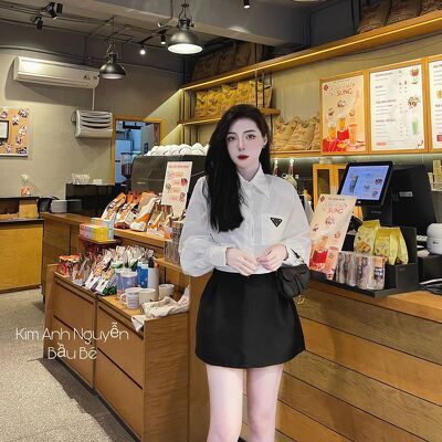 Áo sơ mi croptop dài tay tag túi ngực