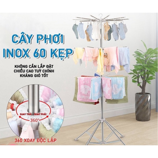 Cây phơi, cây sào phơi đồ inox 3 tầng treo đồ cho trẻ em, bé sơ sinh đa năng 9BABY