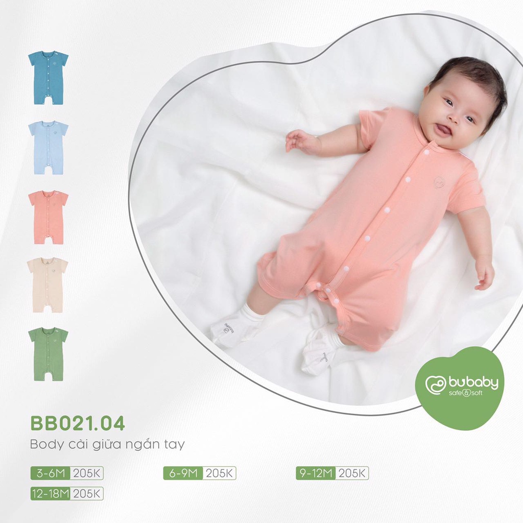 Bộ body ngắn tay Bu Baby cho bé trai bé gái cài giữa, cài chéo, cài vai