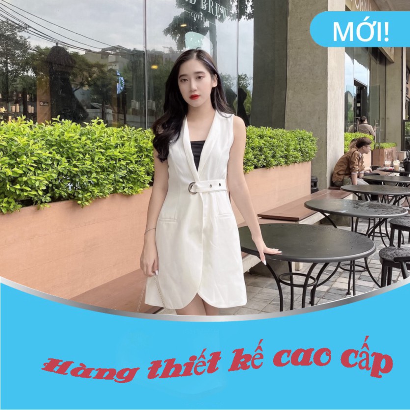 [HÀNG THIẾT KẾ] Váy đầm vest trắng 2 lớp dây thắt eo mới lạ độc đáo  TK04 (ảnh thật hàng sẵn)