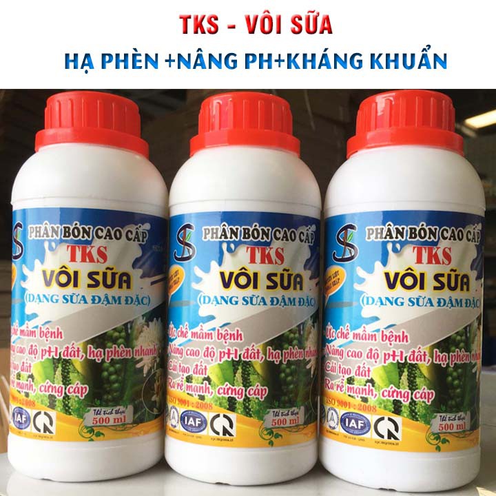 TKS - VÔI SỮA: Ổn Định pH Đất,  Hạ Phèn Nhanh, Kháng Khuẩn, Làm Lành Vết Bệnh - Chai 500ml