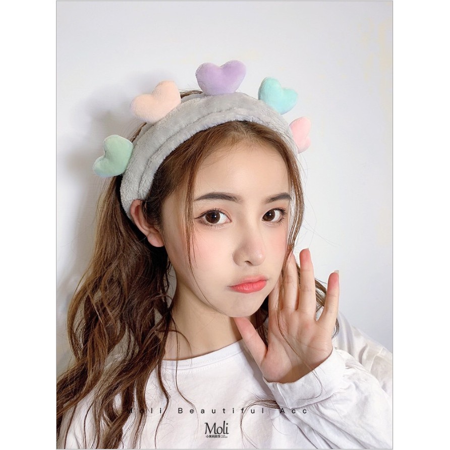 Băng đô rửa mặt, băng dô trang điểm hình trái tim màu nude cute cho nữ