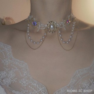 Vòng cổ choker đánh hạt ngọc trai giả lấp lánh