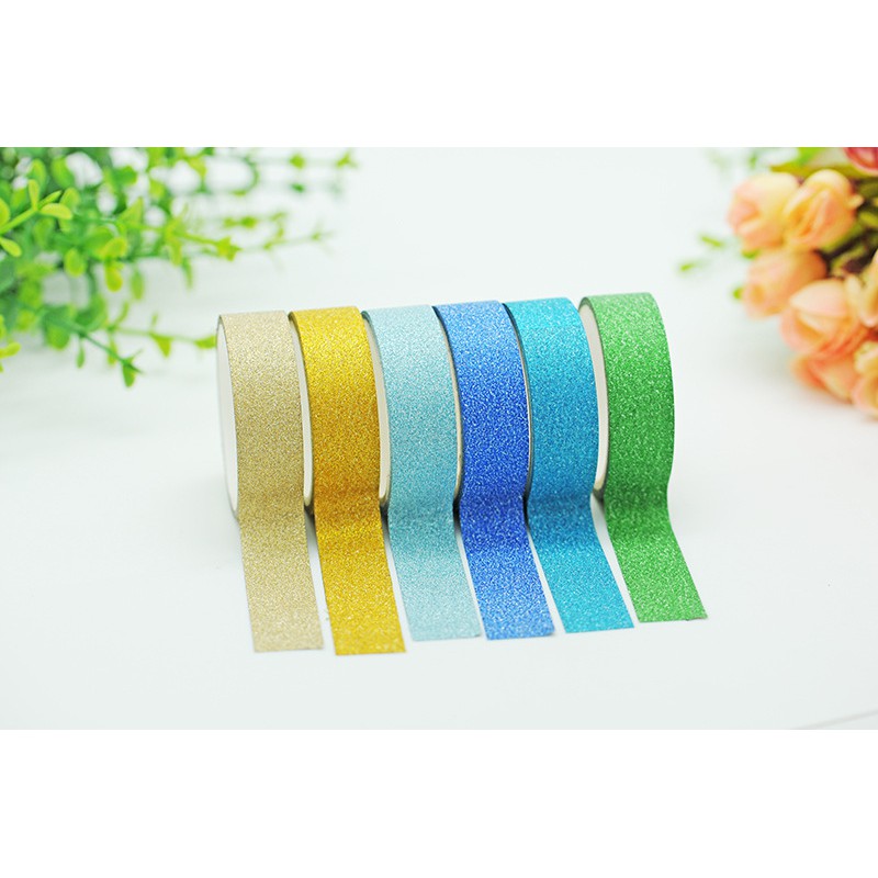 Cuộn băng giấy dán washi kim tuyến lấp lánh dài 3m rộng 1.5cm dùng làm đồ thủ công