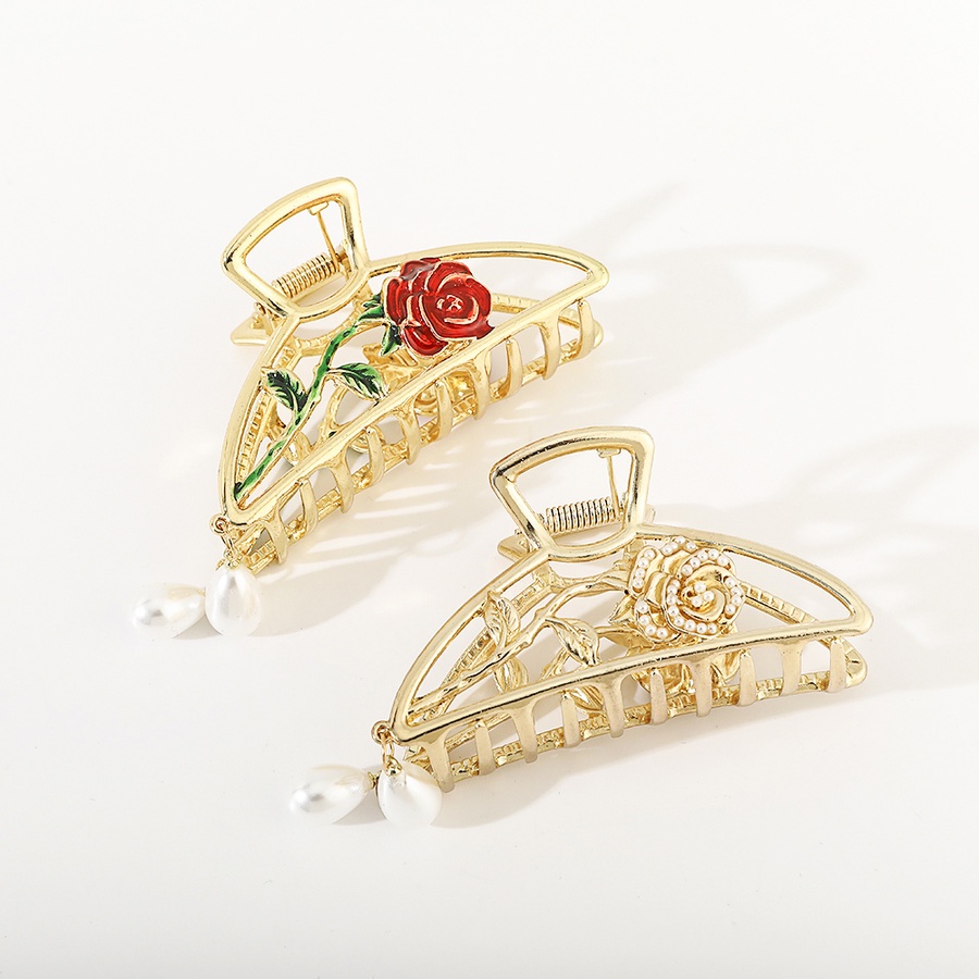 Kẹp Tóc Kim Loại Hình Hoa Hồng Đính Ngọc Trai Phong Cách Retro Hàn Quốc