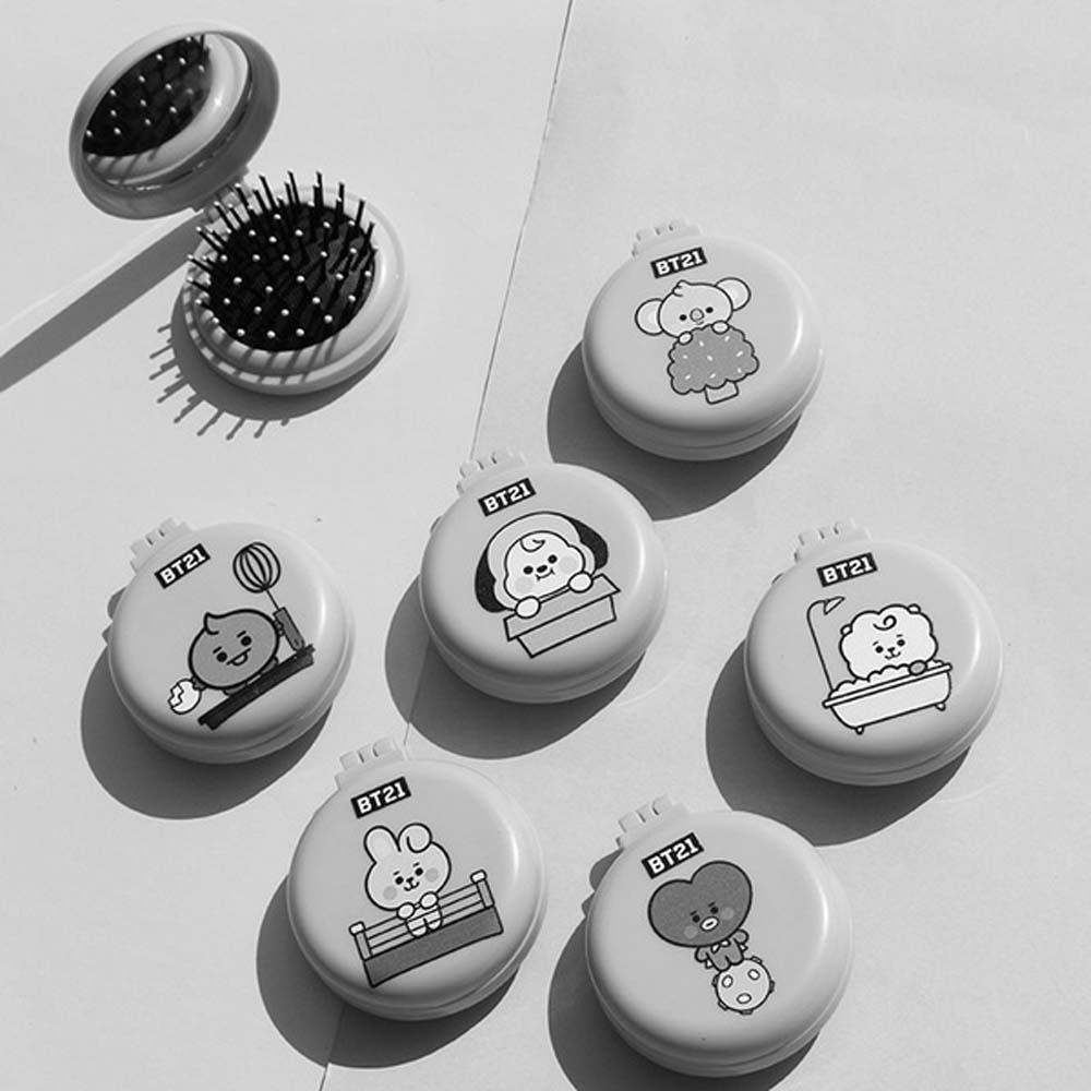 Qqmall Lược Tròn Tích Hợp Gương Kiểu Hoạt Hình Kpop Dễ Thương