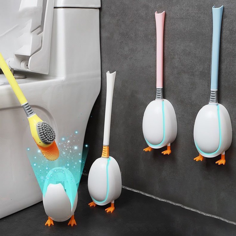 Cọ Rửa Toilet Bồn Cầu Gắn Tường ⚡ Bàn Chải Vệ Sinh Hình Chú Vịt Ngộ Nghĩnh ⚡ Chất Liệu Silicon Siêu Mềm Mại