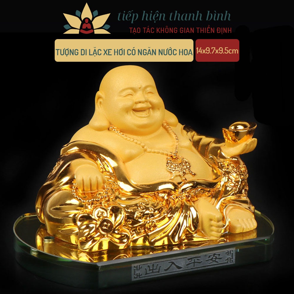 Tượng Phật Di Lặc Resin Phủ Vàng Sa Khoáng Trang Trí Xe Hơi Biểu Tượng Của Thịnh Vượng và Vạn Phúc